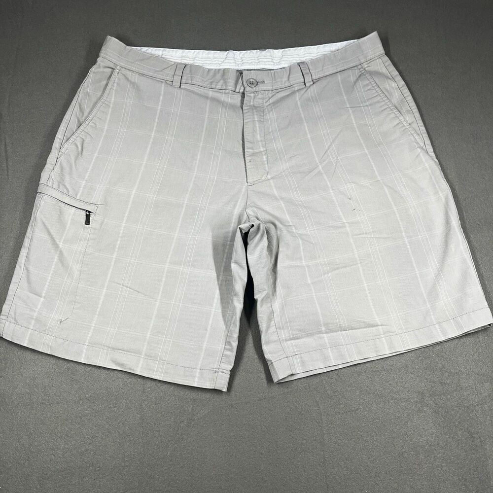 Greg Norman for Tasso Elba Men's Gray Plaid Golf Shorts 38W 12" Flat Front